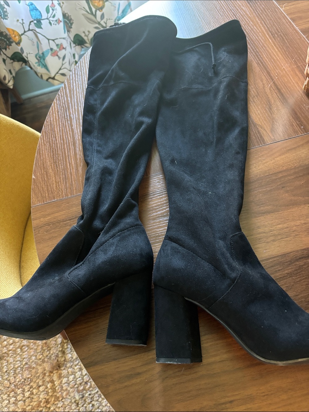 Black Suede Over-the-Knee Block Heel Boots - Women